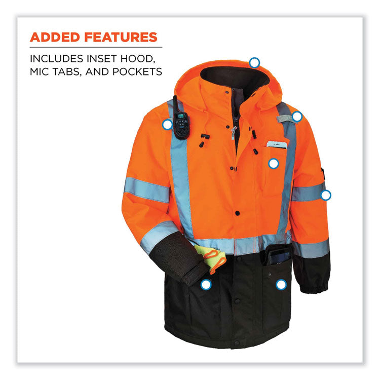 GloWear 8384 Class 3 Hi-Vis Quilted Thermal Parka, Medium, Orange