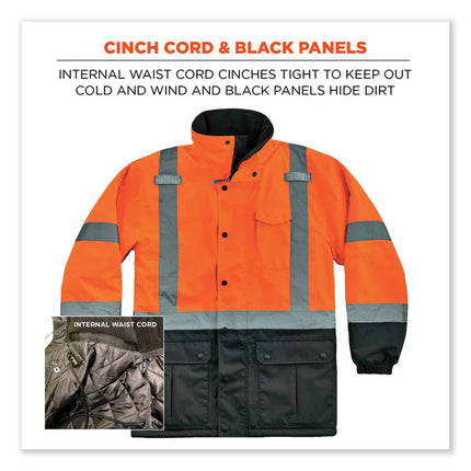 GloWear 8384 Class 3 Hi-Vis Quilted Thermal Parka, Large, Orange