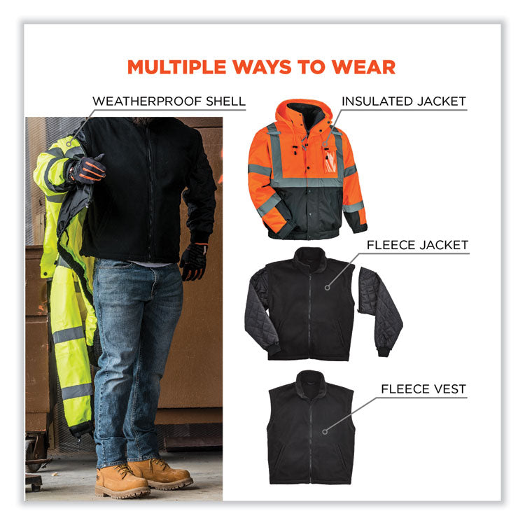 GloWear 8381 Class 3 Hi-Vis 4-in-1 Quilted Bomber Jacket, Orange, Medium