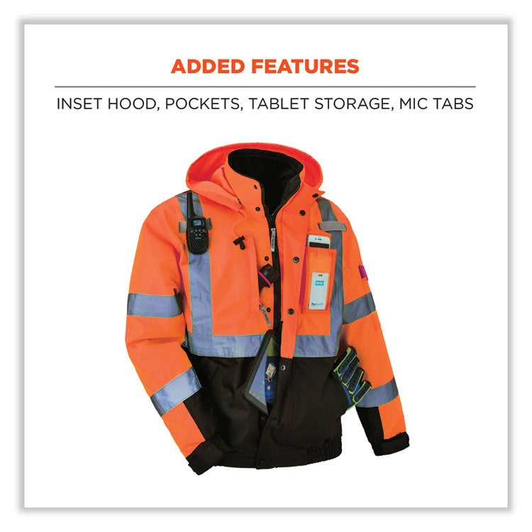 GloWear 8381 Class 3 Hi-Vis 4-in-1 Quilted Bomber Jacket, Orange, 3X-Large