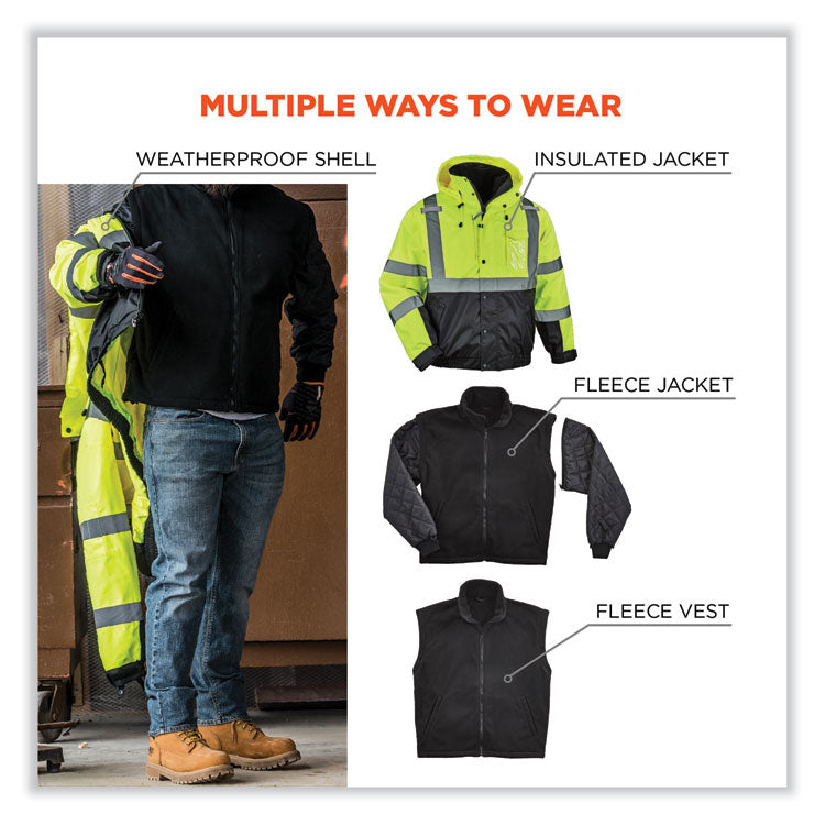 GloWear 8381 Class 3 Hi-Vis 4-in-1 Quilted Bomber Jacket, Lime, 2X-Large
