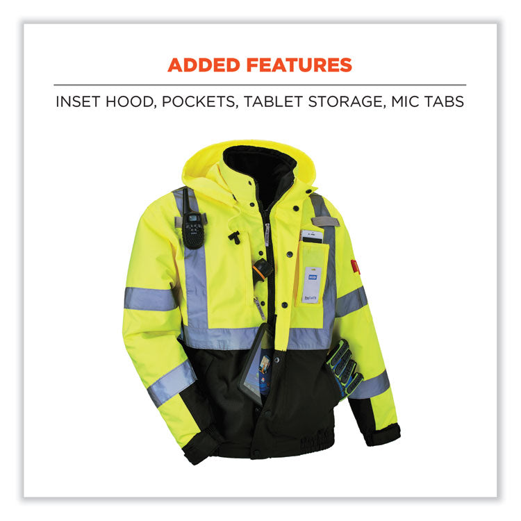 GloWear 8381 Class 3 Hi-Vis 4-in-1 Quilted Bomber Jacket, Lime, 5X-Large