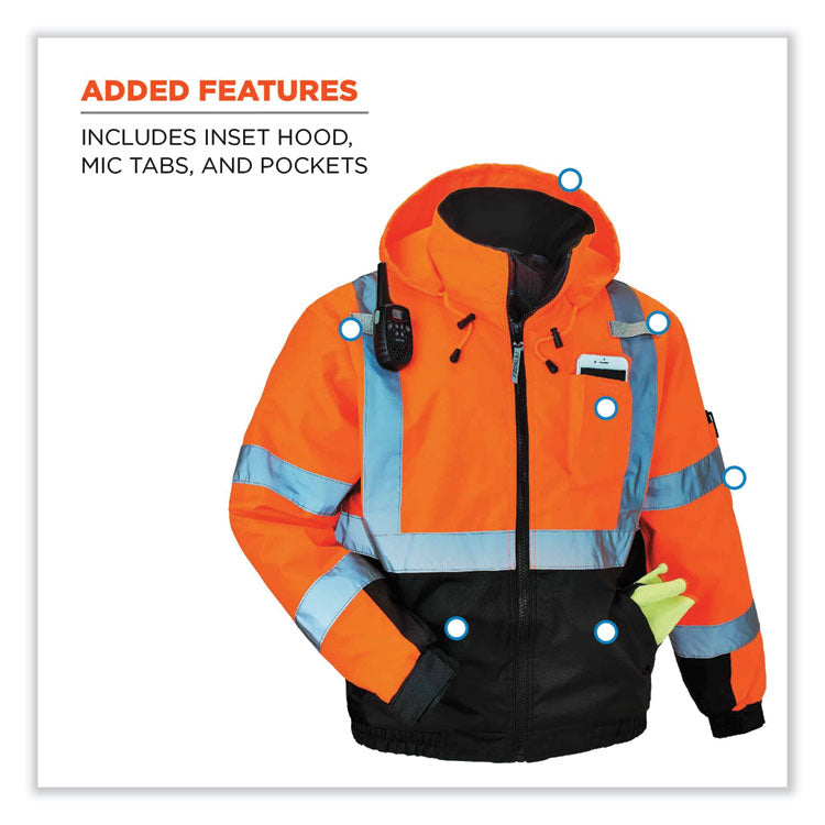 GloWear 8377 Class 3 Hi-Vis Quilted Bomber Jacket, Orange, 4X-Large