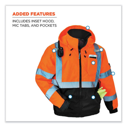 GloWear 8377 Class 3 Hi-Vis Quilted Bomber Jacket, Orange, 5X-Large