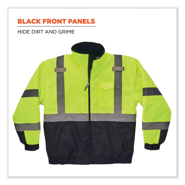 GloWear 8377 Class 3 Hi-Vis Quilted Bomber Jacket, Lime, Small