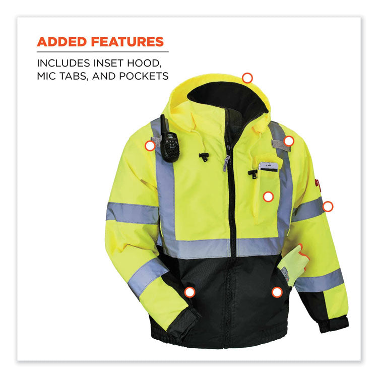 GloWear 8377 Class 3 Hi-Vis Quilted Bomber Jacket, Lime, Medium