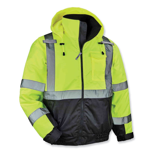 GloWear 8377 Class 3 Hi-Vis Quilted Bomber Jacket, Lime, Large
