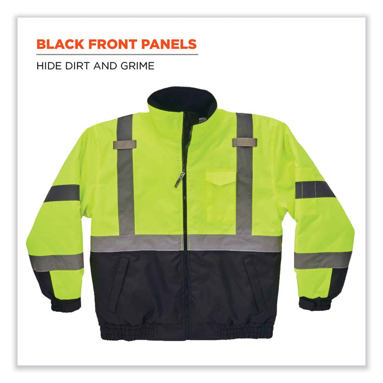 GloWear 8377 Class 3 Hi-Vis Quilted Bomber Jacket, Lime, X-Large