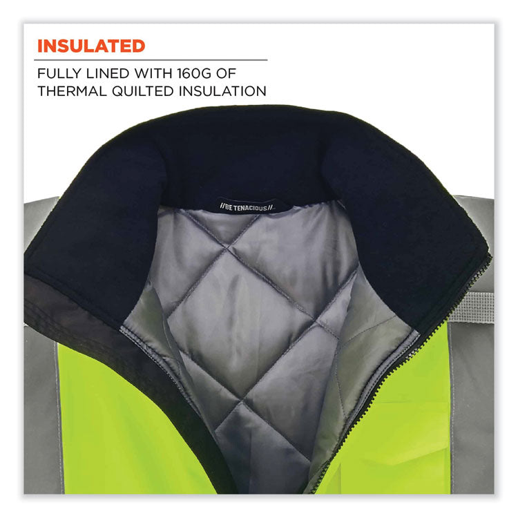 GloWear 8377 Class 3 Hi-Vis Quilted Bomber Jacket, Lime, 3X-Large