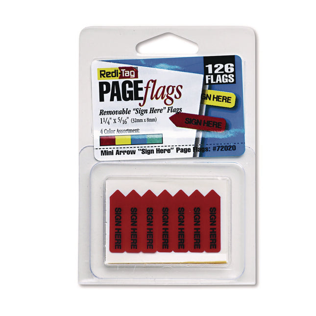 Mini Arrow Page Flags, "sign Here", Blue/mint/red/yellow, 126 Flags/pack