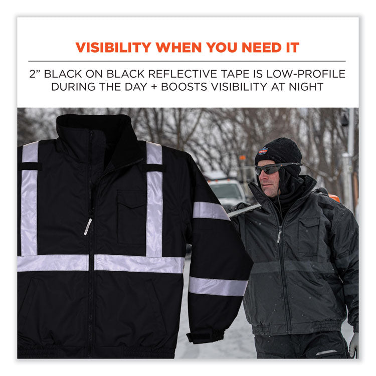 GloWear 8377EV Non-Certified Hi-Vis Quilted Bomber Jacket, Black, Large