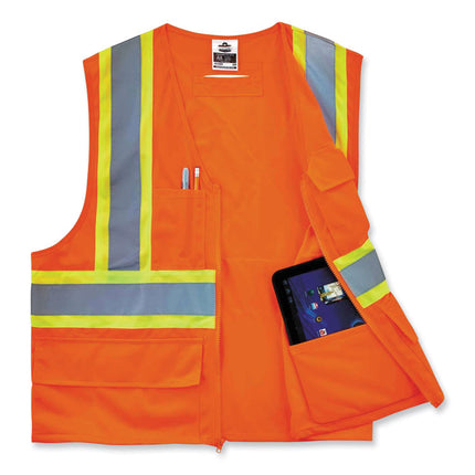 GloWear 8235ZX Class 2 Two-Tone X-Back Vest, Polyester, Small/Medium, Orange