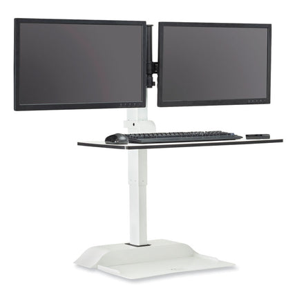 Soar Electric Desktop Sit/Stand Dual Monitor Arm, For 27" Monitors, White, Supports 10 lbs