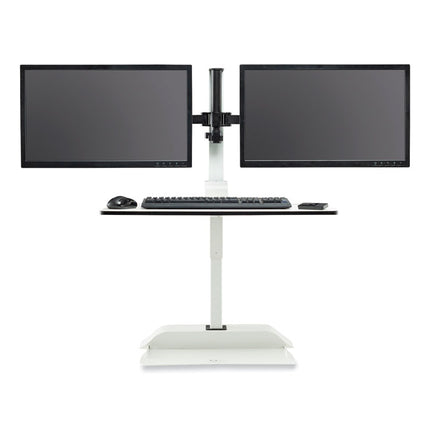 Soar Electric Desktop Sit/Stand Dual Monitor Arm, For 27" Monitors, White, Supports 10 lbs