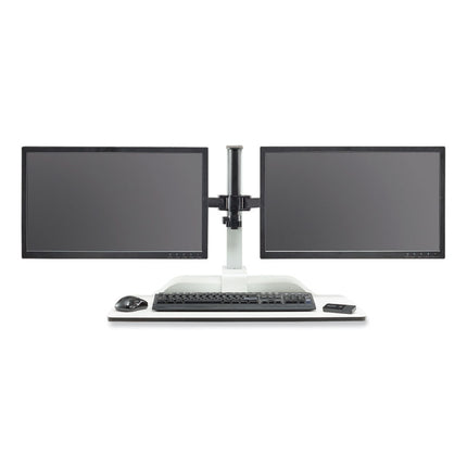 Soar Electric Desktop Sit/Stand Dual Monitor Arm, For 27" Monitors, White, Supports 10 lbs