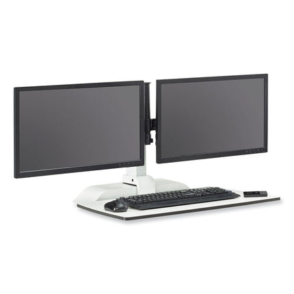 Soar Electric Desktop Sit/Stand Dual Monitor Arm, For 27" Monitors, White, Supports 10 lbs