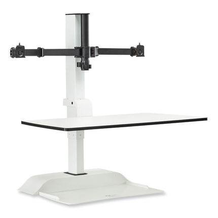 Soar Electric Desktop Sit/Stand Dual Monitor Arm, For 27" Monitors, White, Supports 10 lbs