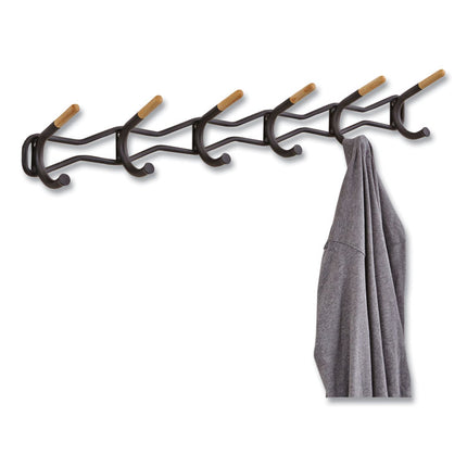 Family Coat Wall Rack, 6 Hook, 42.75w x 5.25d x 7.25h, Black