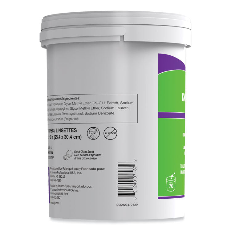 Kresto Kwik-Wipes, Cloth, 1-Ply, 7.9 X 5.7, Citrus, White, 70/pack, 6 Packs/carton