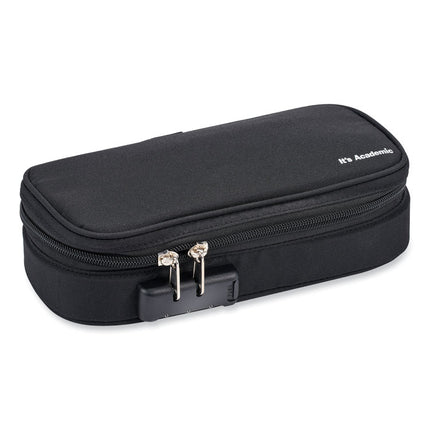 It's Academic Locking Pencil Case, 2 Compartments, 4.75" x 2.5" x 2.5", Black, 2/Pack
