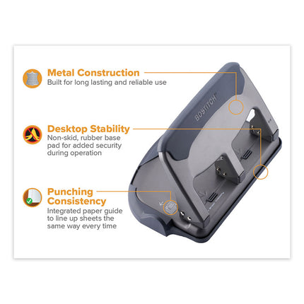40-SHEET EZ SQUEEZE ANTIMICROBIAL PROTECTED HEAVY-DUTY THREE-HOLE PUNCH, 9/32" HOLES, GRAY