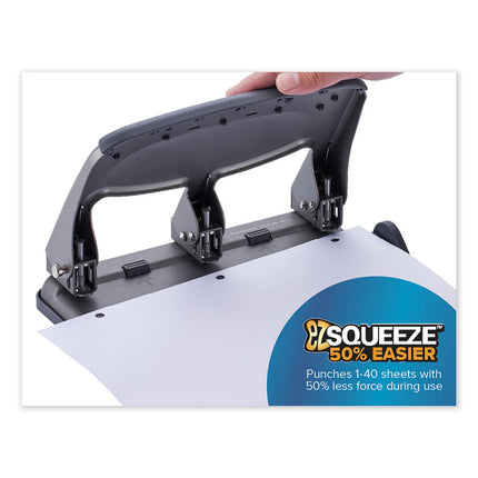 40-SHEET EZ SQUEEZE ANTIMICROBIAL PROTECTED HEAVY-DUTY THREE-HOLE PUNCH, 9/32" HOLES, GRAY