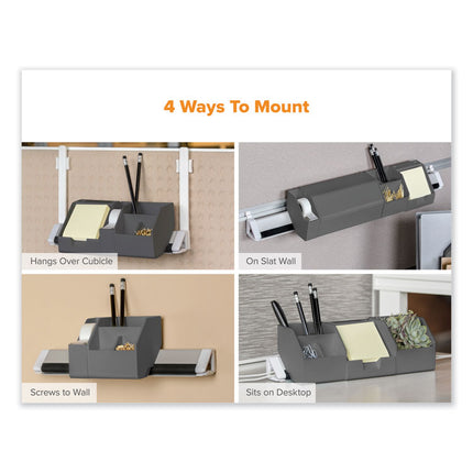 KONNECT DESK ORGANIZER AND CABLE MANAGEMENT FIVE-PIECE KIT, PLASTIC, GRAY