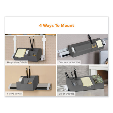 KONNECT DESK ORGANIZER AND CABLE MANAGEMENT NINE-PIECE KIT, PLASTIC, GRAY