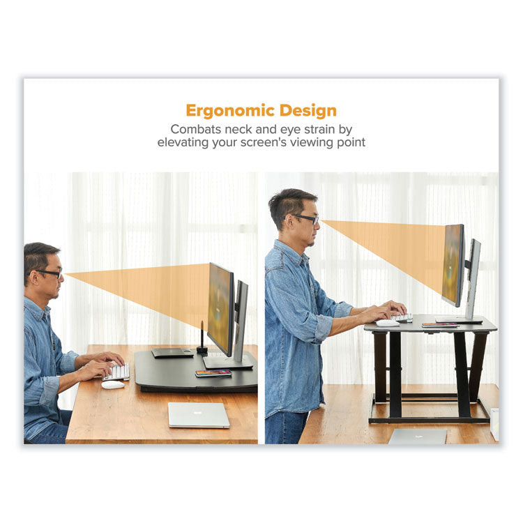MANUAL HEIGHT ADJUSTABLE STANDING DESK CONVERTER, 22.05" X 31.34" X 1.26" TO 15.75", BLACK