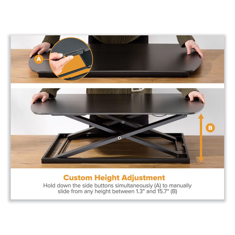 MANUAL HEIGHT ADJUSTABLE STANDING DESK CONVERTER, 22.05" X 31.34" X 1.26" TO 15.75", BLACK