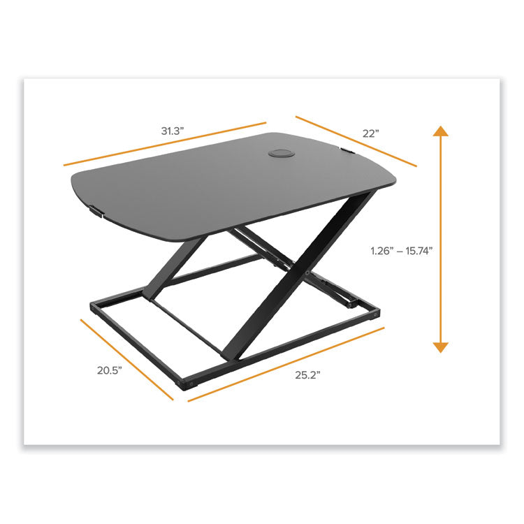 MANUAL HEIGHT ADJUSTABLE STANDING DESK CONVERTER, 22.05" X 31.34" X 1.26" TO 15.75", BLACK