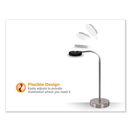 PUREOPTICS LED ADJUSTABLE GOOSENECK DESK LAMP WITH TWO USB PORTS, 14.12" HIGH, SILVER BASE