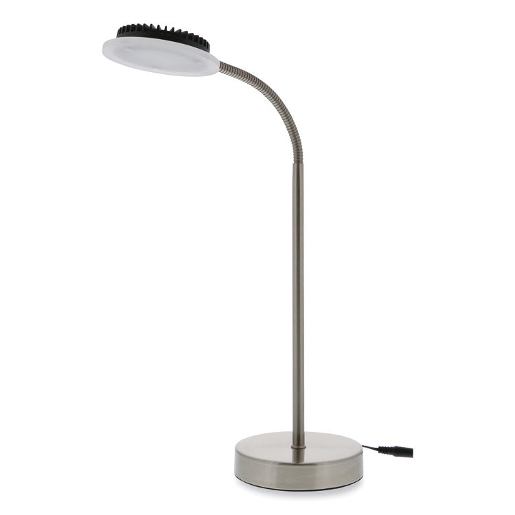 PUREOPTICS LED ADJUSTABLE GOOSENECK DESK LAMP WITH TWO USB PORTS, 14.12" HIGH, SILVER BASE