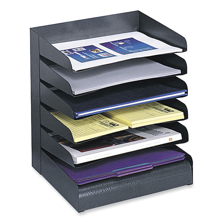 Steel Six-Shelf Desk Tray Sorter, Six Sections, Letter Size Files, 12 x 9.5 x 13.5, Black