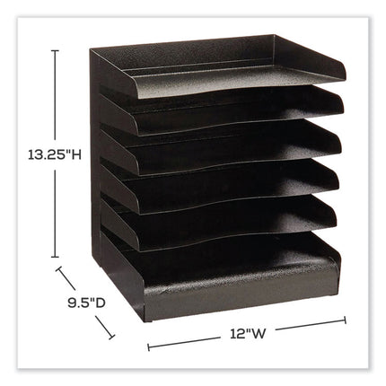 Steel Six-Shelf Desk Tray Sorter, Six Sections, Letter Size Files, 12 x 9.5 x 13.5, Black