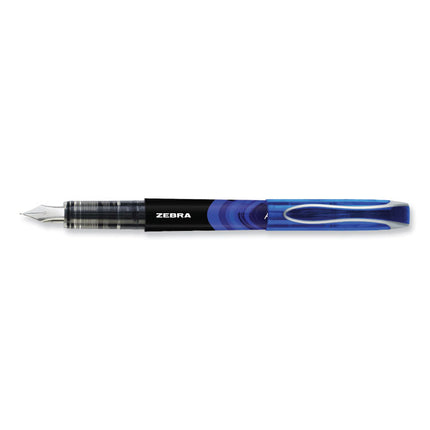 Fountain Pen, Fine 0.6 mm, Blue Ink, Black/Blue Barrel, 12/Pack