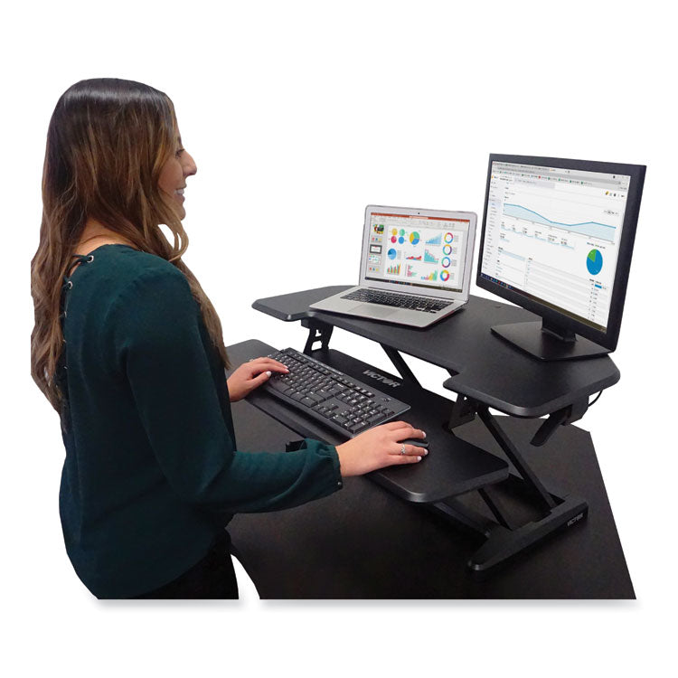 Height Adjustable Corner Standing Desk with Keyboard Tray, 36 x 20 x 0 to 20, Black