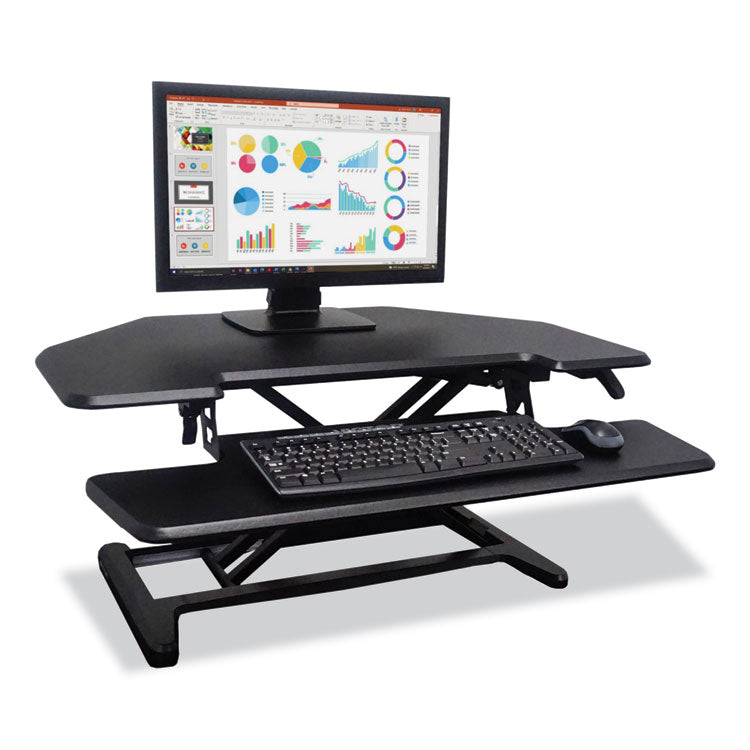 Height Adjustable Corner Standing Desk with Keyboard Tray, 36 x 20 x 0 to 20, Black
