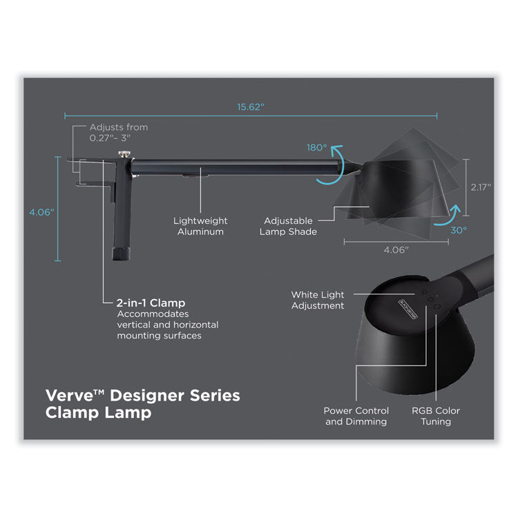 PureOptics Verve Designer Series LED Desk Lamp with Clamp Base, 13.58" High, Black
