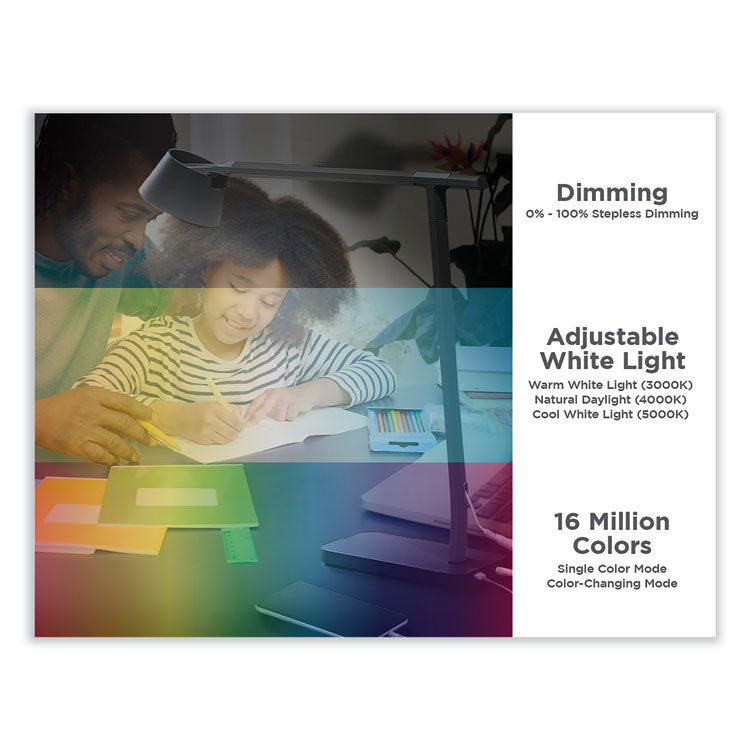 PureOptics Verve Designer Series LED Desk Lamp with USB Port, 17.32" High, Black