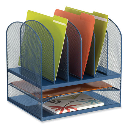Onyx Desk Organizer with Two Horizontal and Six Upright Sections, Letter Size Files, 13.25 x 11.5 x 13, Blue