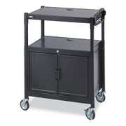 Steel Adjustable AV Cart with Cabinet, Metal, 3 Shelf, 6 AC Outlets, 40 lb Capacity, 26.75 x 20.5 x 42, Black