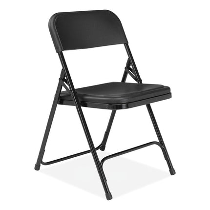 800 Series Plastic Folding Chair, Supports Up to 500 lb, 18" Seat Height, Black Seat, Black Back, Black Base, 4/Carton