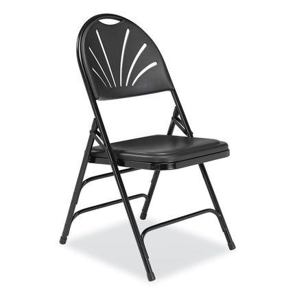 1100 Series Fan-Back Tri-Brace Dual Hinge Folding Chair, Supports Up to 500 lb, 17.75" Seat Height, Black, 4/Carton