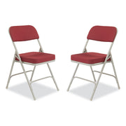 3200 Series Premium Fabric Dual-Hinge Folding Chair, Supports Up to 300 lb, Burgundy Seat, Burgundy Back, Gray Base, 2/Carton