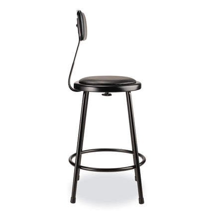 6400 Series Heavy Duty Vinyl Padded Stool with Backrest, Supports 300 lb, 24" Seat Height, Black Seat, Black Back, Black Base
