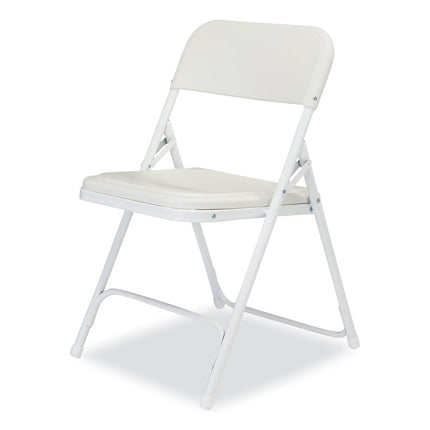 800 Series Plastic Folding Chair, Supports Up to 500 lb, 18" Seat Height, Bright White Seat, White Base, 4/Carton