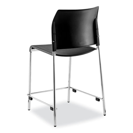 Cafetorium Counter Height Stool, Supports Up to 300 lb, 24" Seat Height, Black Seat, Black Back, Chrome Base