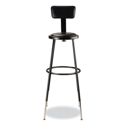 6400 Series Height Adjustable Heavy Duty Vinyl Padded Stool with Backrest, Supports 300 lb, 32" to 39" Seat Height, Black