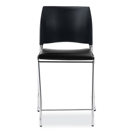 Cafetorium Counter Height Stool, Padded, Supports Up to 300 lb, 24" Seat Height, Black Seat, Black Back, Chrome Base